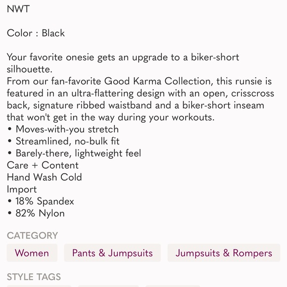 Free People! FP Movement Good Karma Biker Runsie In Black NWT! - Picture 5 of 5